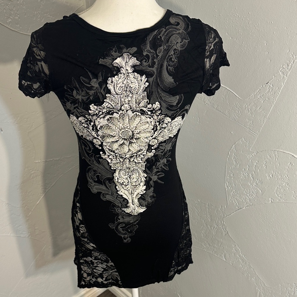 Vocal Black Top with White Lace Design - Picture 5 of 12